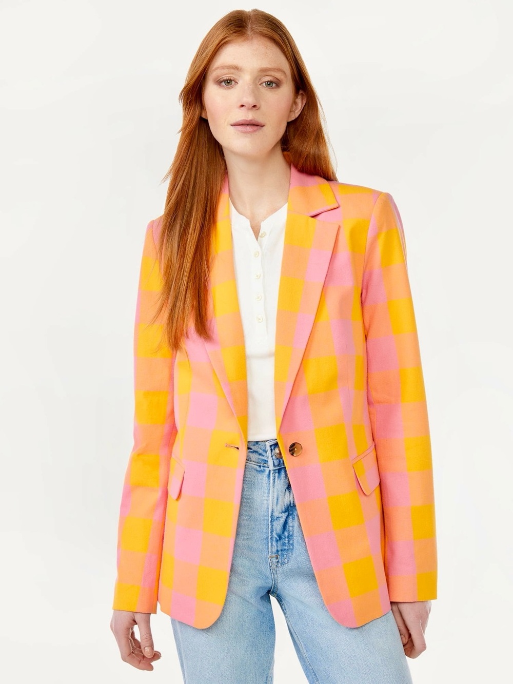 Free Assembly XL Pink and Yellow Check Blazer - Women’s Tailored Jacket